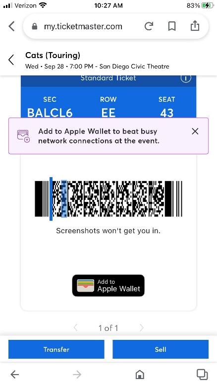Sample SafeTix Screenshot - Mobile Web Sample Barcode 03